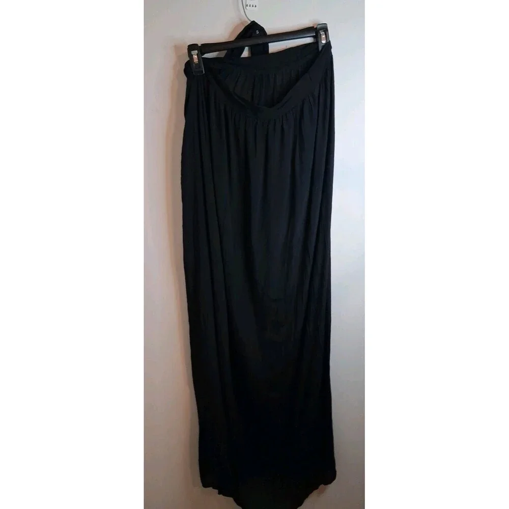 SHEIN Beach Coverup Maxi Skirt Large Black Gauze Tie Wrap Vacation Summer Boho